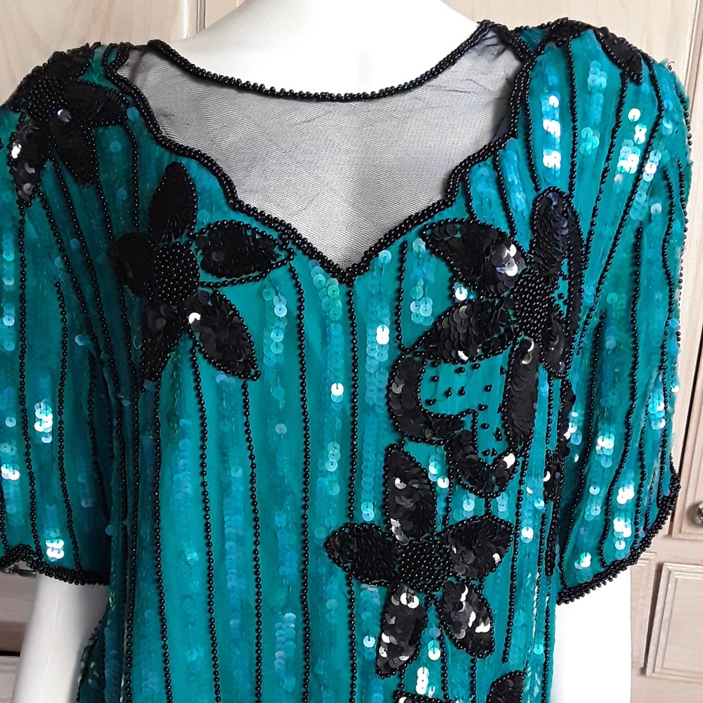 Stenay Sequin Holiday Top/Beaded Party Blouse L